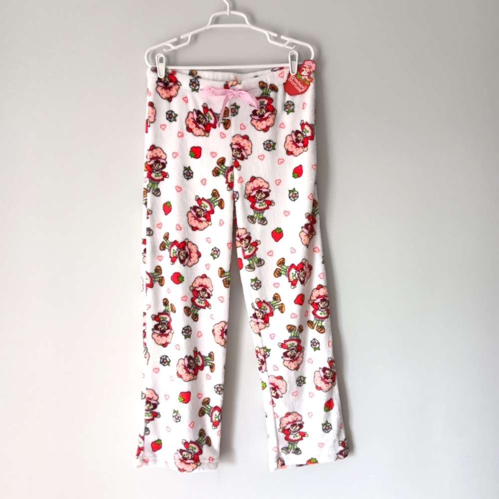 NEW Strawberry Shortcake Soft Fleece Drawstring Pajama Pant White Pink Red Large